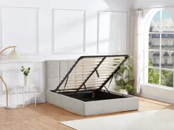 Cama com arrumação 140x190 cm tecido cor cinza - ELIAVA