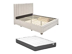 Cama com arrumação 140x200 cm tecido bege com colchão - LIAKO