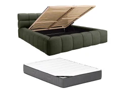 Cama com arrumação 160x200 cm tecido verde + colchão - FORVIK de Pascal Morabito
