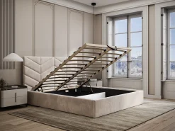 Cama com arrumação 180x200 cm tecido texturizado creme - JUSTANI