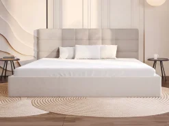 Cama com arrumação 200x200 cm tecido bege + colchão - ELIAVA de Pascal Morabito