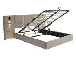 Cama com arrumação 180x200cm cabeceira e candeeiro integrado veludo taupe + colchão SARETO