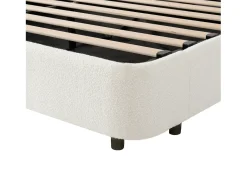 Cama com baú estofada 180x200 cm - con USB e lâmpada de leitura - Tecido bouclé - Branco​ (sem colchão)