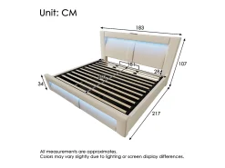 Cama com baú estofada 180x200cm - con iluminação LED - con portas USB e Type-C - veludo - Bege​ (sem colchão)