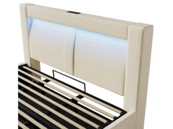 Cama com baú estofada 180x200cm - con iluminação LED - con portas USB e Type-C - veludo - Bege​ (sem colchão)