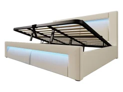 Cama com baú estofada 180x200cm - con iluminação LED - con portas USB e Type-C - veludo - Bege​ (sem colchão)