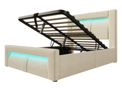 Cama com baú estofada 90x200cm - con iluminação LED - con portas USB e Type-C - veludo - Bege​ (sem colchão)