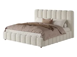 Cama com baú estofada 180x200cm - con somier de ripas - Tecido bouclé - Branco​ (sem colchão)