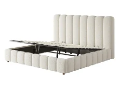 Cama com baú estofada 180x200cm - con somier de ripas - Tecido bouclé - Branco​ (sem colchão)