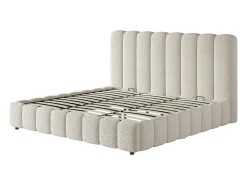 Cama com baú estofada 200x200cm - con somier de ripas - Tecido bouclé - Branco​ (sem colchão)