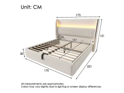 Cama com baú estofado 160x200 cm - com iluminação LED - com portas USB e Type-C - tecido de Linho - Bege (sem colchão)