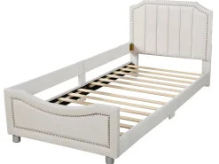 Cama com cabeceira - 90 x 200 cm - tecido flanelado - para criança ou bebê - cor bege