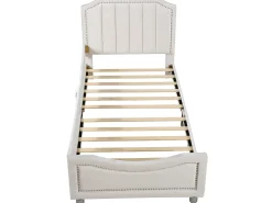 Cama com cabeceira - 90 x 200 cm - tecido flanelado - para criança ou bebê - cor bege