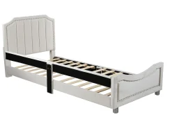 Cama com cabeceira - 90 x 200 cm - tecido flanelado - para criança ou bebê - cor bege