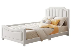 Cama com cabeceira - 90 x 200 cm - tecido flanelado - para criança ou bebê - cor bege