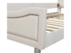 Cama com cabeceira - 90 x 200 cm - tecido flanelado - para criança ou bebê - cor bege