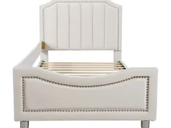 Cama com cabeceira - 90 x 200 cm - tecido flanelado - para criança ou bebê - cor bege