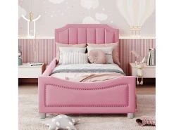 Cama com cabeceira - 90 x 200 cm - tecido flanelado - para criança ou bebê - cor rosa