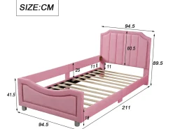 Cama com cabeceira - 90 x 200 cm - tecido flanelado - para criança ou bebê - cor rosa