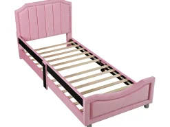 Cama com cabeceira - 90 x 200 cm - tecido flanelado - para criança ou bebê - cor rosa