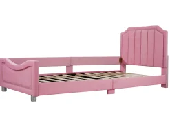 Cama com cabeceira - 90 x 200 cm - tecido flanelado - para criança ou bebê - cor rosa