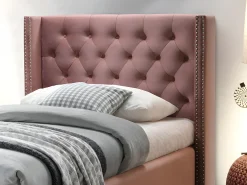 Cama com cabeceira acolchoada 90x200 cm veludo cor-de-rosa - MASSIMO