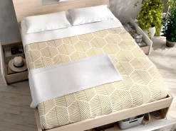 Cama com cabeceira de arrumação e gavetas de 140 x 190 cm em cor branco e natural - LEANDRE