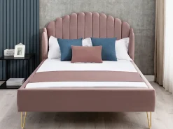 Cama com cabeceira de cama ondulada 140 x 190 cm Veludo cor-de-rosa charme vintage SAGALI