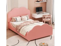 Cama com cabeceira em forma de nuvem 90 x 200 cm - veludo - para crianças - cor rosa