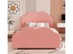 Cama com cabeceira em forma de nuvem 90 x 200 cm - veludo - para crianças - cor rosa