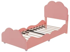 Cama com cabeceira em forma de nuvem 90 x 200 cm - veludo - para crianças - cor rosa