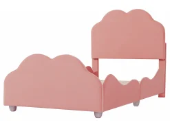 Cama com cabeceira em forma de nuvem 90 x 200 cm - veludo - para crianças - cor rosa