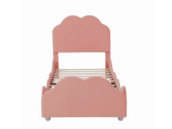 Cama com cabeceira em forma de nuvem 90 x 200 cm - veludo - para crianças - cor rosa