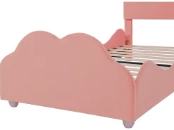 Cama com cabeceira em forma de nuvem 90 x 200 cm - veludo - para crianças - cor rosa