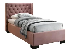Cama com cabeceira estofada em veludo rosa 90 x 200 cm + colchão - MASSIMO