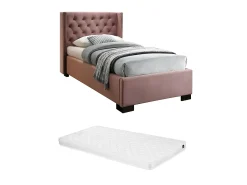 Cama com cabeceira estofada em veludo rosa 90 x 200 cm + colchão - MASSIMO