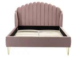 Cama com cabeceira ondulada 140x190 cm veludo cor-de-rosa charme vintage + colchão SAGALI