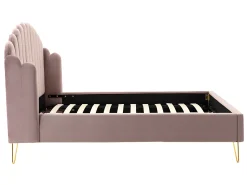 Cama com cabeceira ondulada 140x190 cm veludo cor-de-rosa charme vintage + colchão SAGALI