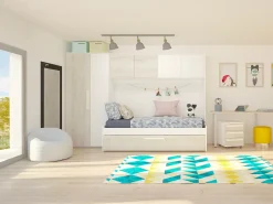 Cama com cama auxiliar 2 x 90 x 200 com armário branco e natural - LUMOKA