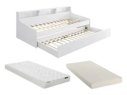 cama com cama inferior 90 x 200 cm com arrumação branca + colchão - LUNOVICA