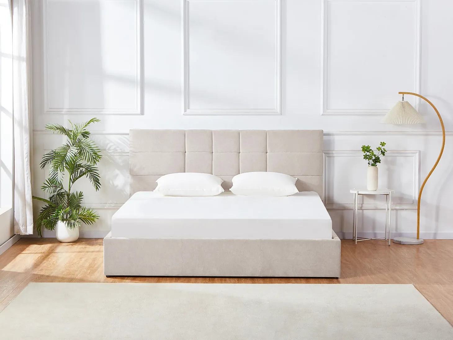 Cama com compartimento de arrumação 140 x 190 cm tecido cor bege - ELIAVA