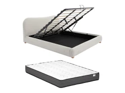Cama com espaço de arrumação 180 x 200 cm tecido bege + colchão - VANARI