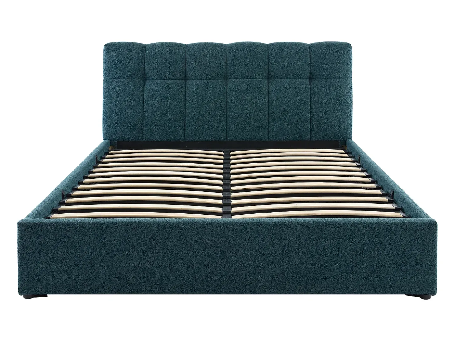 Cama com espaço de arrumação 160x200 cm tecido bouclé azul-esverdeado - MAZIRI