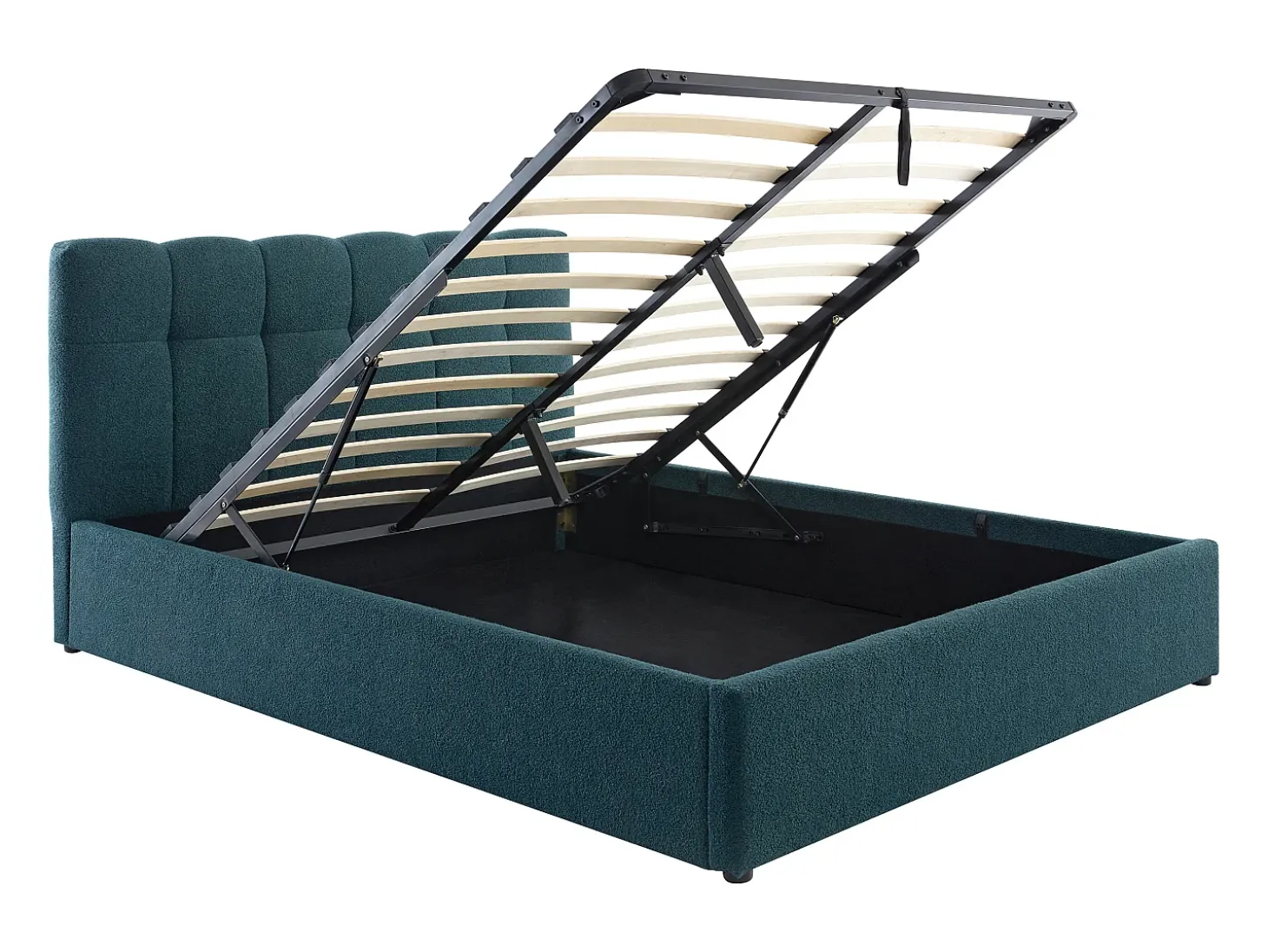 Cama com espaço de arrumação 160x200 cm tecido bouclé azul-esverdeado - MAZIRI