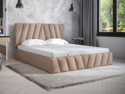Cama com espaço de arrumação 160x200 cm veludo bege + colchão - LIDAMA de Pascal Morabito