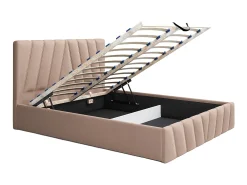 Cama com espaço de arrumação 160x200 cm veludo bege + colchão - LIDAMA de Pascal Morabito