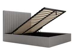 Cama com espaço de arrumação 160x200 cm cabeceira em veludo canelado cinza - SARAH