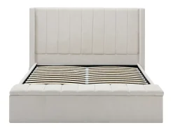 Cama com espaço de arrumação 160x200 cm com banco em tecido bege - DOUINO