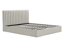 Cama com espaço de arrumação king size 180 x 200 cm em tecido cinza claro - SARANELI