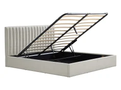 Cama com espaço de arrumação king size 180 x 200 cm em tecido cinza claro - SARANELI